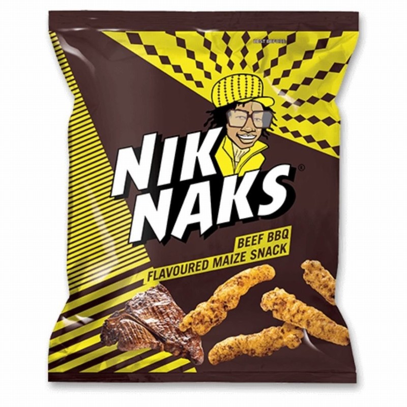 SOUTH AFRICAN NIK NAKS BEEF BBQ FLAVOURED MAIZE SNACK (135G)